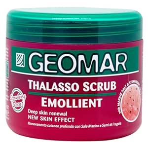 GEOMAR Emollientes Thalasso Scrub, Deep Renewal of the Skin, New Skin Effect, with Sea Salt, Strawberries and Dead Sea Trace Elements, Made in Italy, 600 g