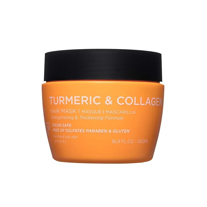 Luseta Turmeric & Collagen Hair Mask 500 ml Thickening Hair Treatment for Thin and Oily Hair, Nourish Scalp, Frizz Control & Add Shine, Sulfate Free