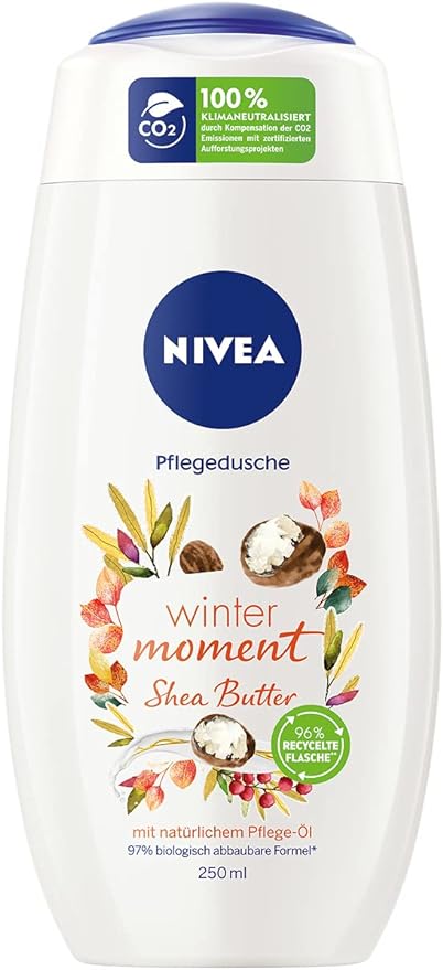 NIVEA Winter Moment Shea Shower Gel (250 Ml), Winter Shower Gel with Scent of Shea Butter, Shower Creme with Nourishing Oil