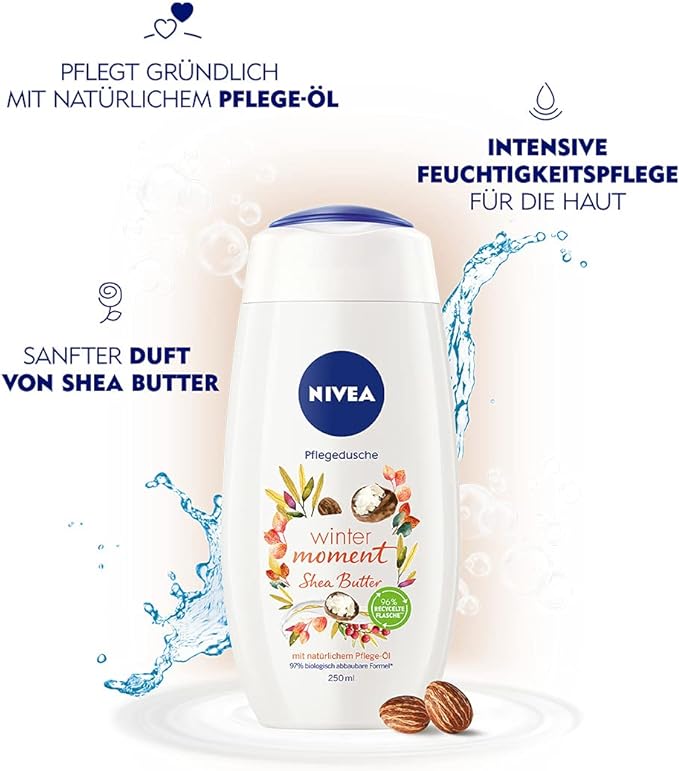NIVEA Winter Moment Shea Shower Gel (250 Ml), Winter Shower Gel with Scent of Shea Butter, Shower Creme with Nourishing Oil