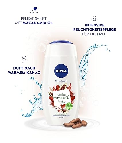 NIVEA Winter Moment, Cocoa Shower care (250 ml), Winter Shower Gel with the Warm Fragrance of Cocoa, Cream Shower gel with Macadamia Oil