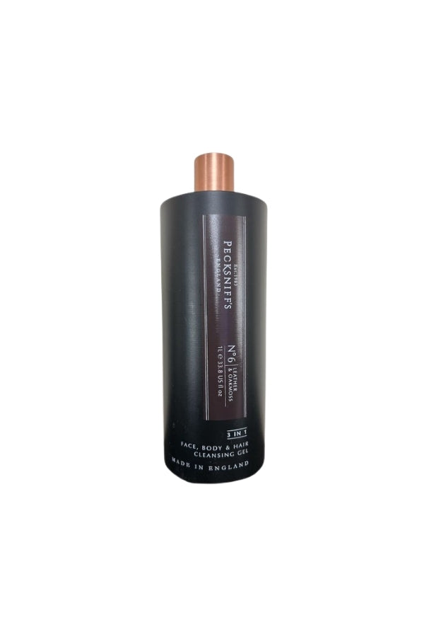 Pecksniff's No. 6 Leather & Oakmoss 3-in-1 Face Body Hair Cleansing Gel 33.8 oz 1000 ml - Aegean Vibe