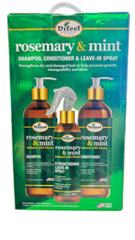 Difeel Rosemary & Mint Shampoo 1 Liter , Conditioner 1 Liter & Leave-In Spray 8 Oz Set