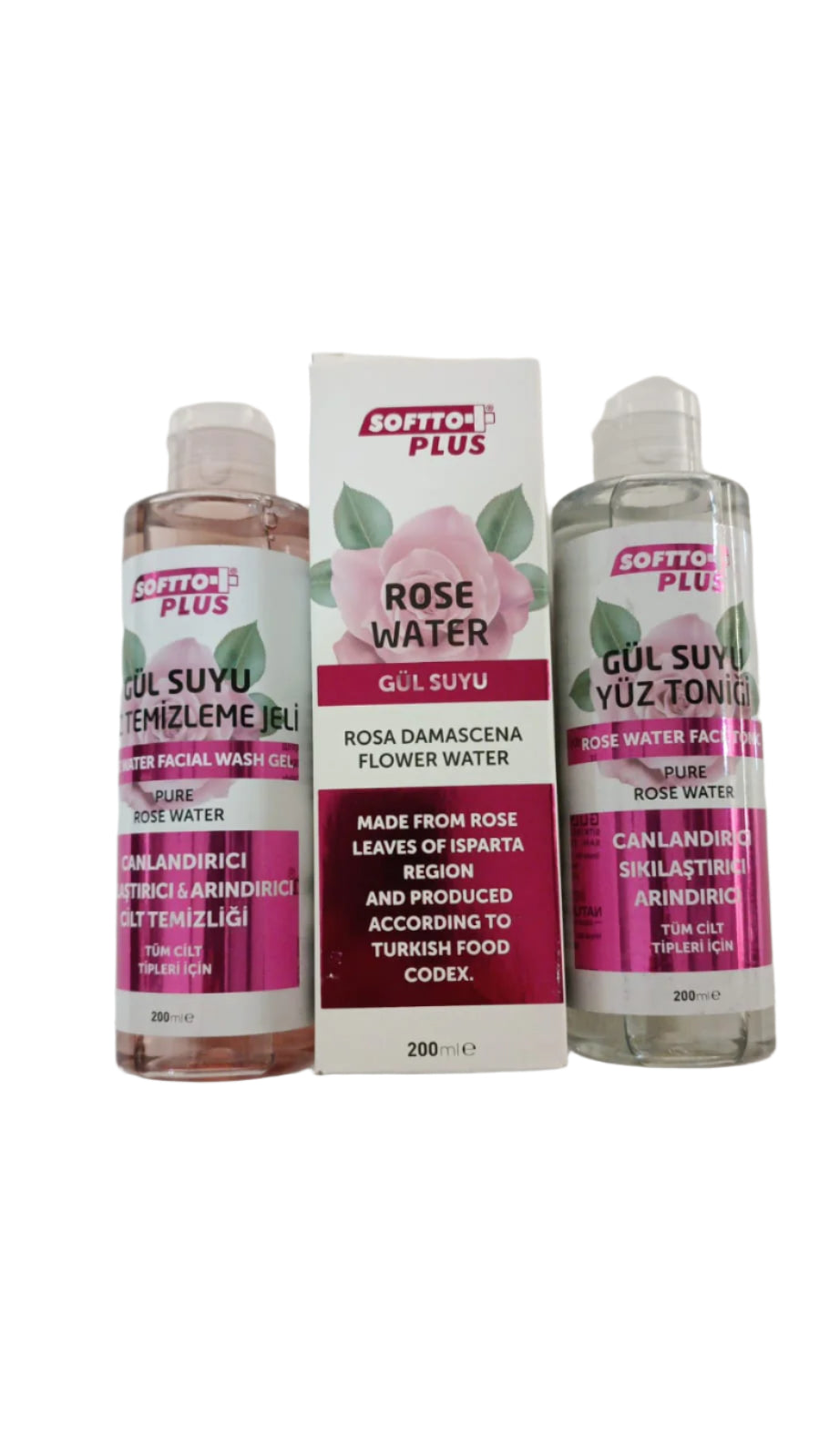 SOFTTO PLUS Rose Water Cleaning Jel 200 ml+Rose Water 200 ml + Rose Water Tonic 200 ml - Aegean Vibe