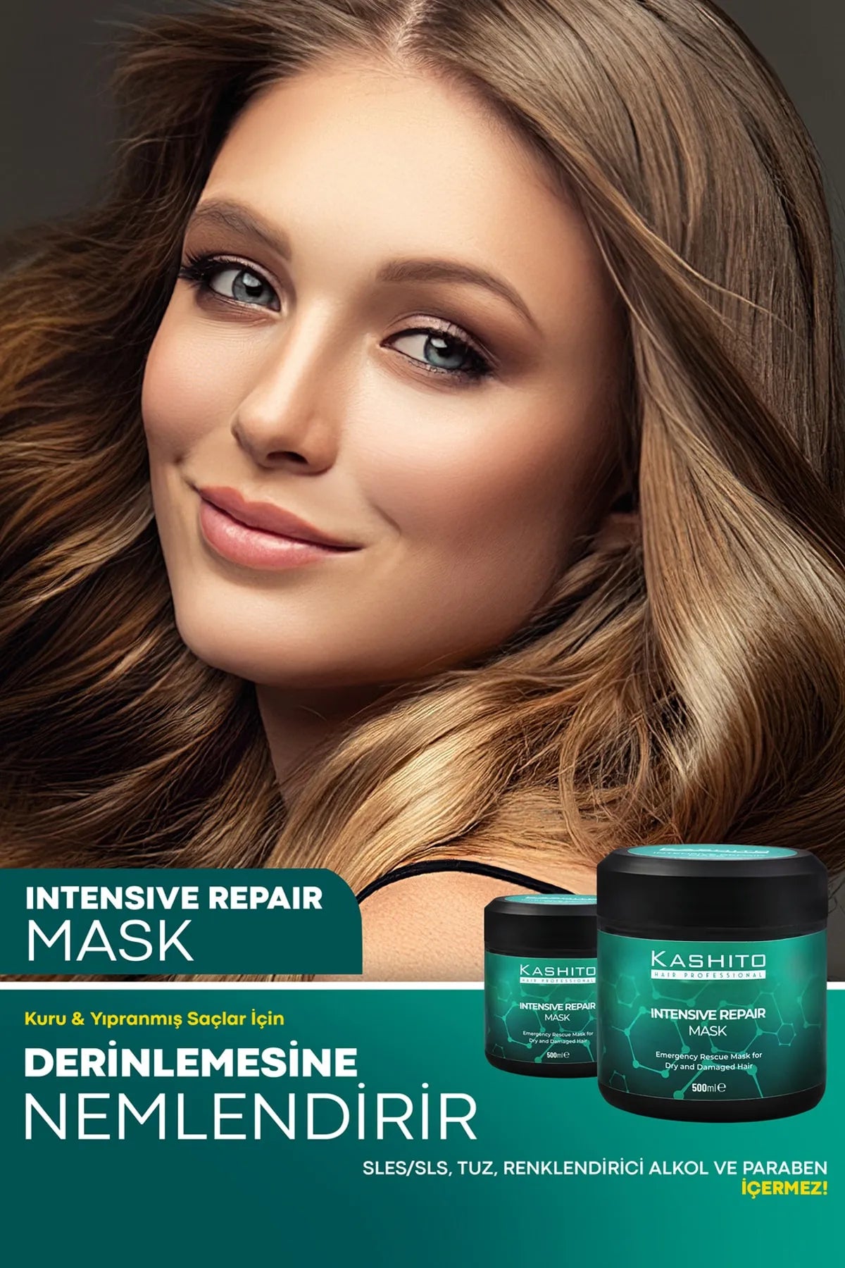KASHITO Intensive Repair Mask Intensive Care Mask For Dry And Damaged Hair 500 ml - Aegean Vibe