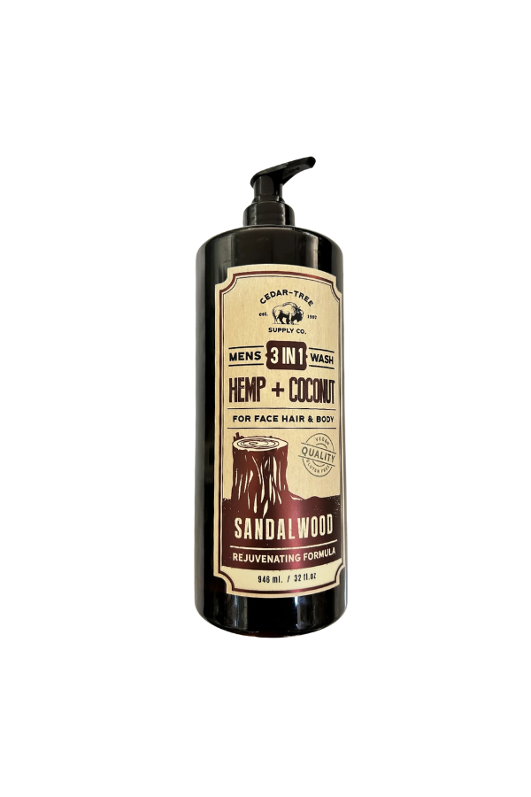 Cedar-Tree Mens 3in1 Wash Hemp & Coconut for Face Hair & Body Sandalwood 946 ml