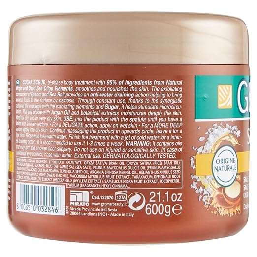 GEOMAR Dehydrating Sugar Scrub, with Sea Salt, Epsom Salt, Argan Oil and Extracts of Sugar and Dandelion, 95% Natural Origin, Made in Italy, 600 g
