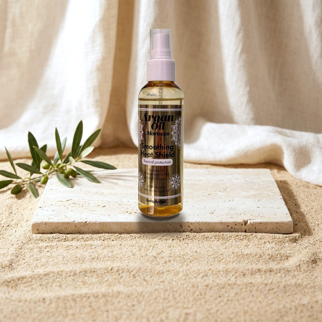The BeautyDept. Morocco Organic Argan Oil Smoothing Heat Shield Thermal Protection for all Hair Types 140 ml