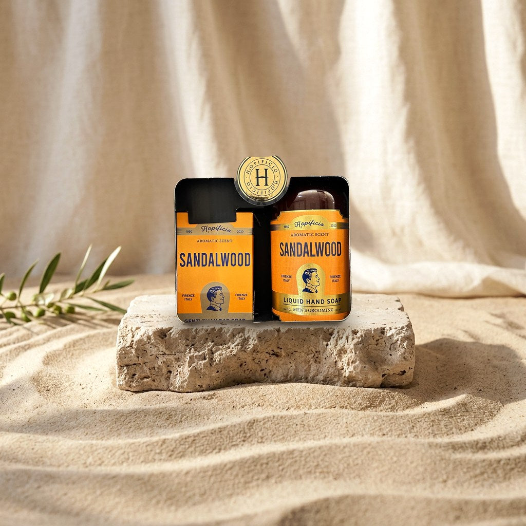 HOPIFICIO Gift Set Sandalwood Scented Liquid Soap 500 ml & Bar Soap 260 g