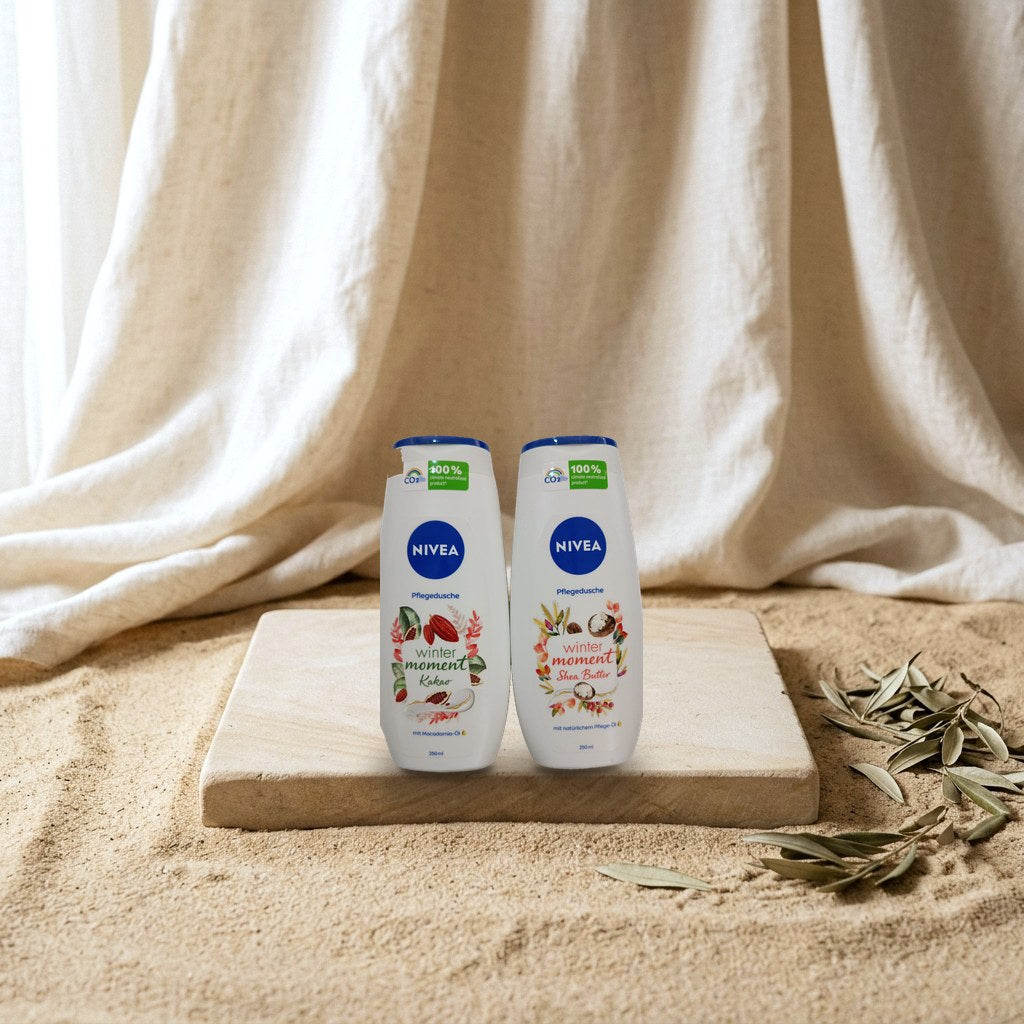 NIVEA Winter Moment Shea Butter Shower Gel 250 ml & Shower Creme with Nourishing Cocoa Oil 250 ml