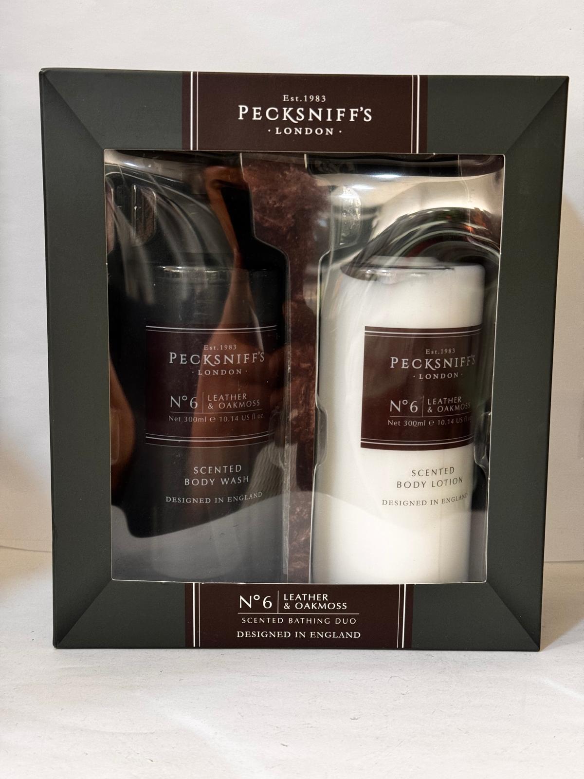 Pecksniff’s London No.6 Leather & Oakmoss Scented Bathing Duo – Body Wash & Body Lotion 300 ml
