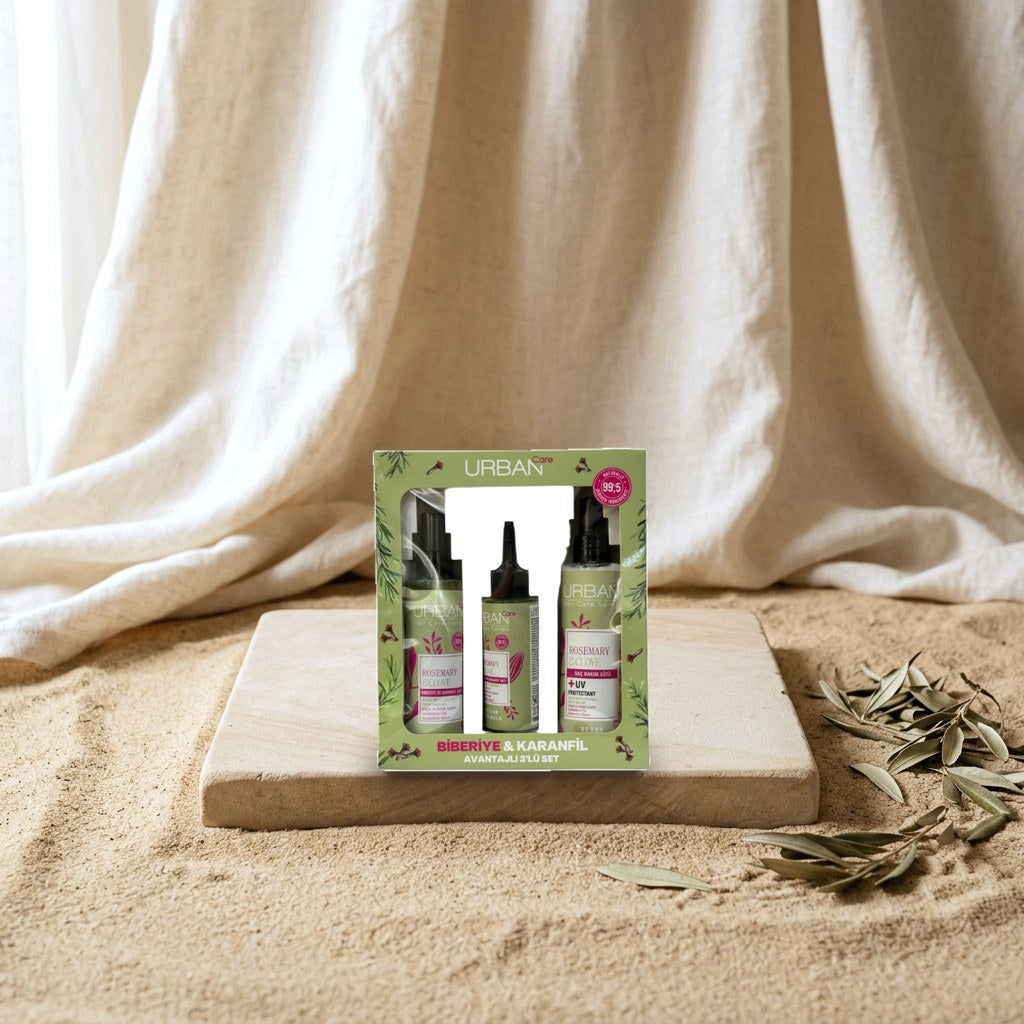 Urban Care Rosemary & Clove Hair Care & Treatment Set – Vegan & Paraben-Free Hair Strengthening Trio (Hair Care Oil 100 ml, Hair Care Water 150 ml, Milk 200 ml)